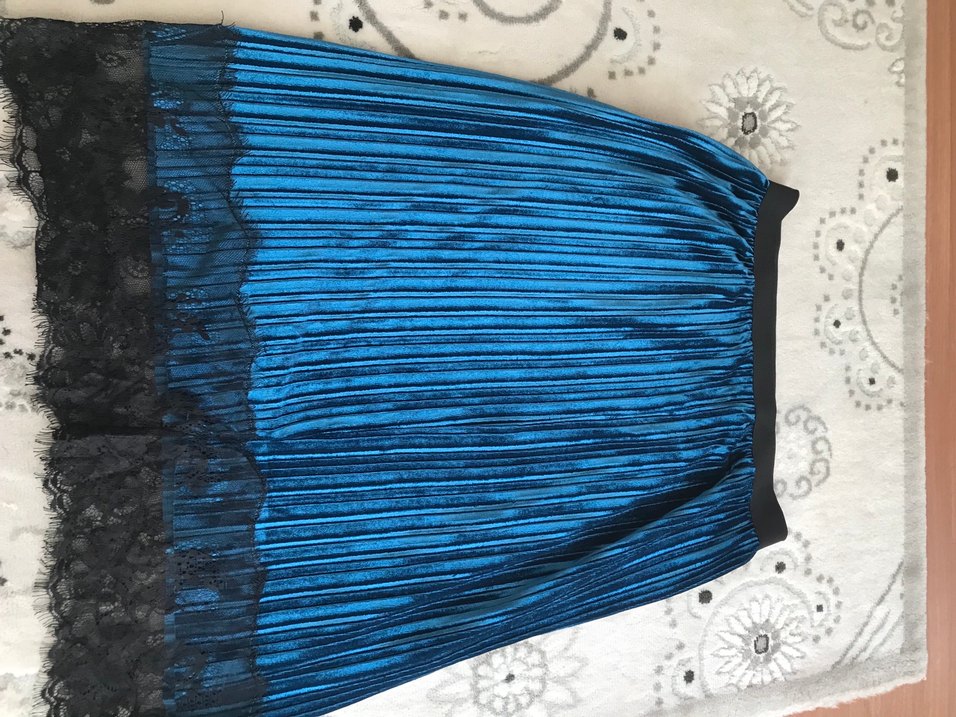 Parlak Mavi Pilili Midi Etek - Görsel 2