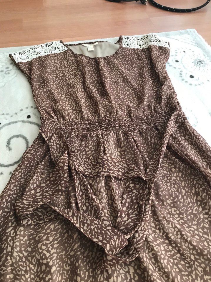 Dantel Detaylı Kahverengi Bohem Elbise - Görsel 2