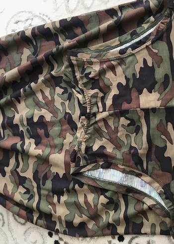 Kahverengi Kamuflaj Desenli Uzun Salaş Elbise - Görsel 4