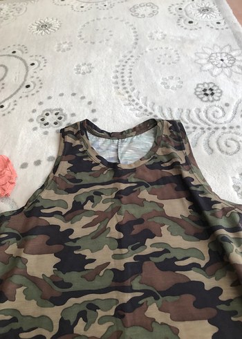 Kahverengi Kamuflaj Desenli Uzun Salaş Elbise - Görsel 3