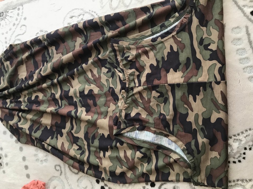 Kahverengi Kamuflaj Desenli Uzun Salaş Elbise - Görsel 4