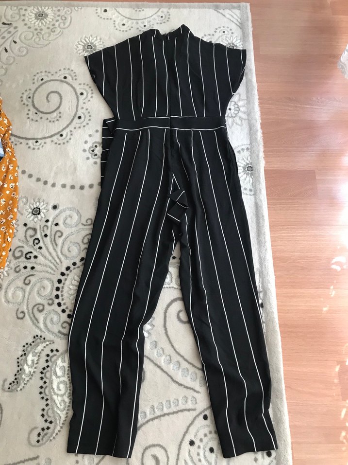 Siyah Çizgili Kadın Uzun Tulum - Görsel 2