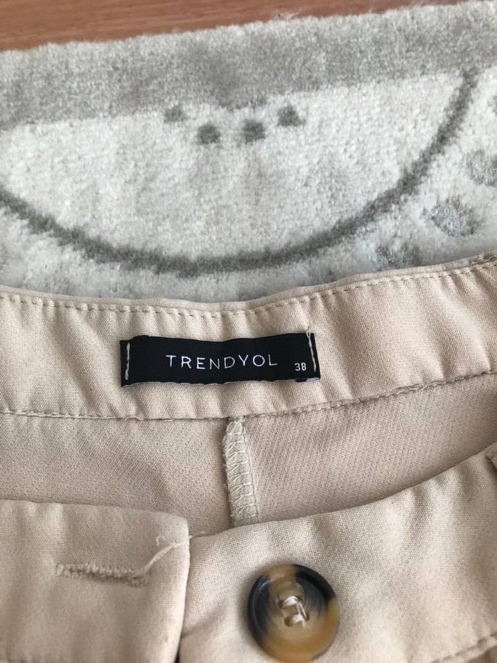 Bej Mini Kadın Şort Pamuk Kumaş - Görsel 3