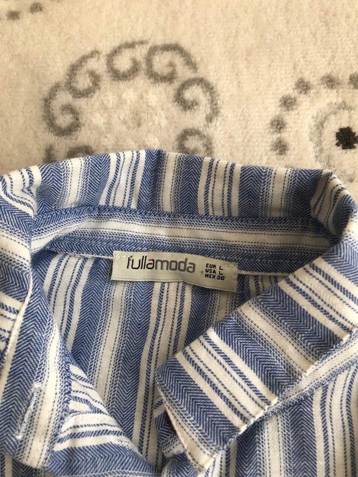 Mavi Çizgili Bohem Uzun Keten Elbise - Görsel 4