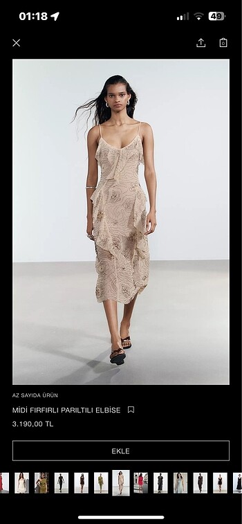 ZARA YENİ SEZON PULLU FIRFIRLI KREM ELBİSE