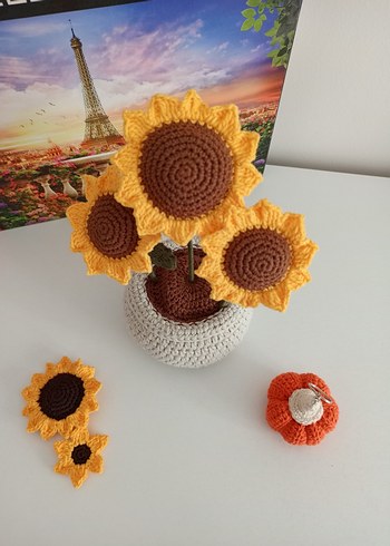 Bohem Günebakan Motifli El Örgüsü Saksıda Çiçek - Görsel 2