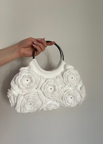 Beyaz Örgü Çiçekli Kadın Çanta - Görsel 2