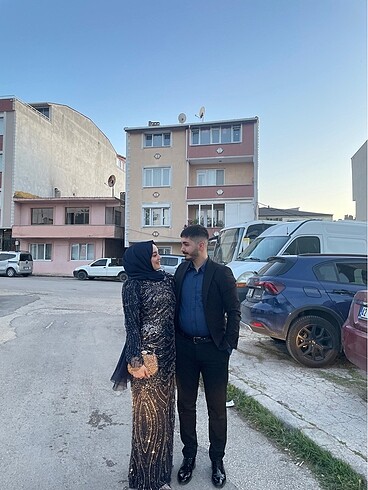 Lacivert taşlı abiye