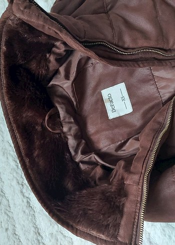 Kahverengi Deri Kemerli Kadın Kışlık mont - Görsel 2