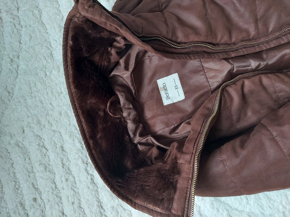 Kahverengi Deri Kemerli Kadın Kışlık mont - Görsel 2