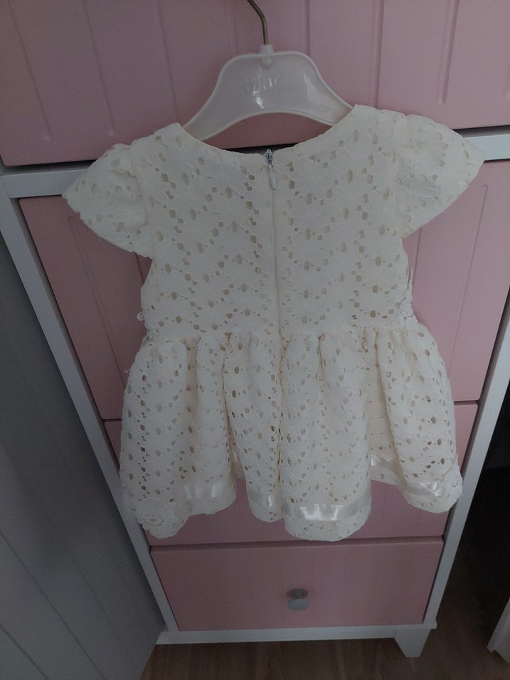 Kız Çocuk Beyaz Dantel İşlemeli Elbise - Görsel 2