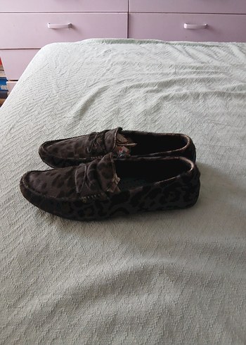 43 Beden kahverengi Renk Kahverengi Leopar Desenli Süet Erkek Loafer