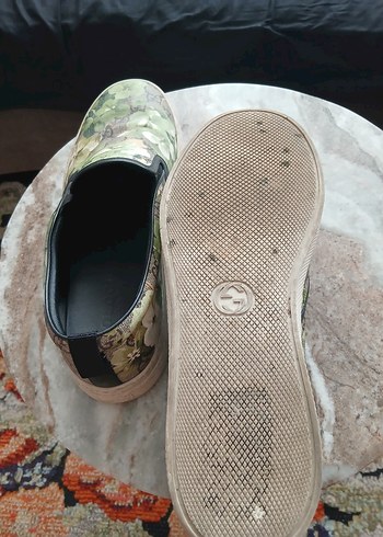 Gucci Yeşil Çiçek Desenli Düğmeli erkek Spor Ayakkabı