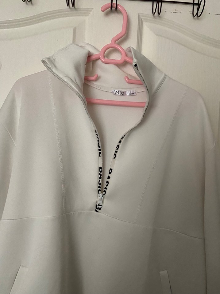 Yarım Fermuarlı Beyaz Kadın Sweatshirt - Görsel 2