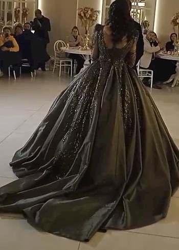 Uzun Kollu Nakışlı Haki Nişan Elbisesi - Görsel 2