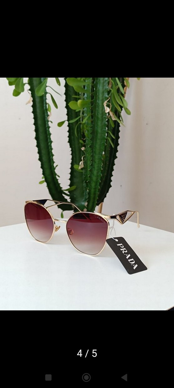 Parlak Altın Prada Kadın Güneş Gözlüğü - Görsel 5