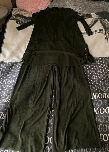 Düğmeli Uzun Kollu Haki Kadın Tunik takım pantolon - Görsel 6