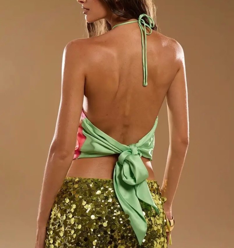 Bohem Çok Renkli Drapeli Straplez Mini Bluz - Görsel 2