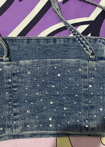 xs Beden Taşlı kot crop