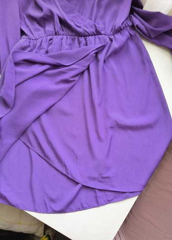 Mor Uzun Kollu Şık Elbise - Görsel 6