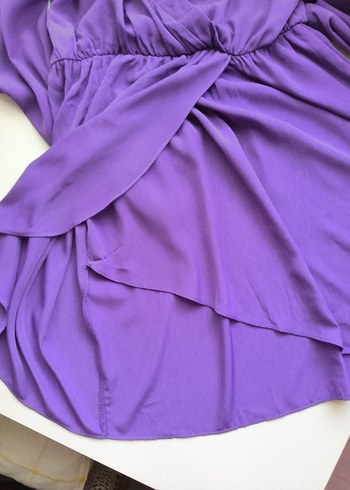 Mor Uzun Kollu Şık Elbise - Görsel 7