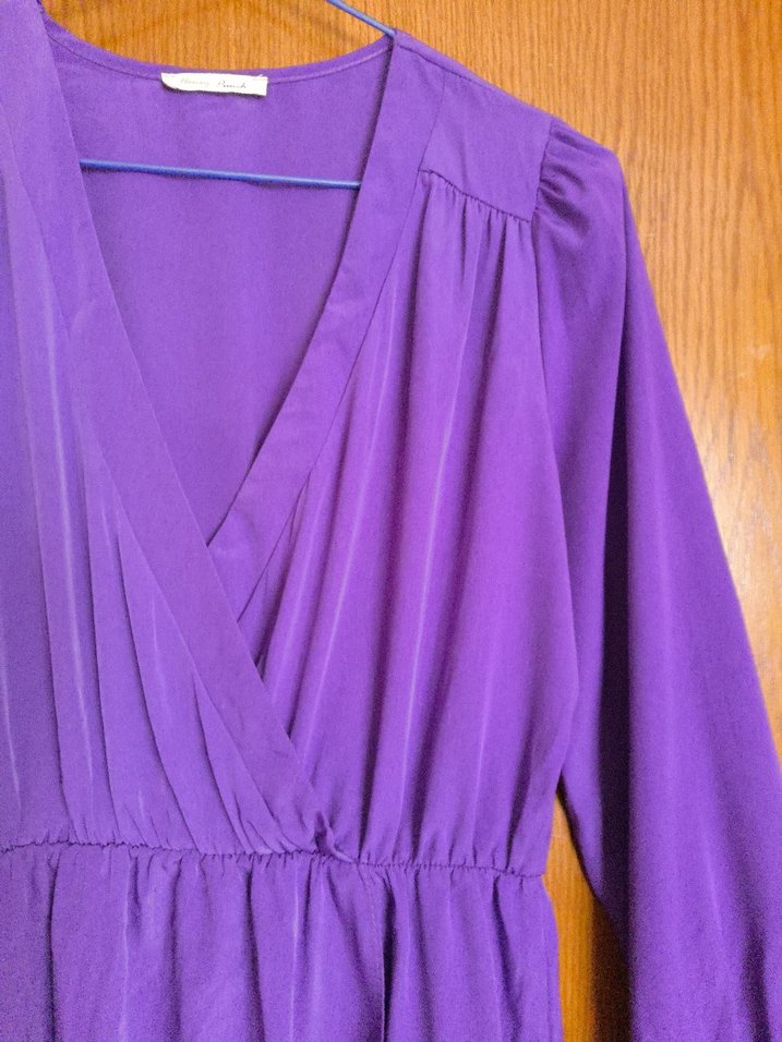 Mor Uzun Kollu Şık Elbise - Görsel 2