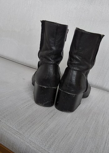 Siyah Deri kalın Topuklu Kadın Bot - Görsel 4