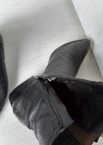 Siyah Deri kalın Topuklu Kadın Bot - Görsel 8