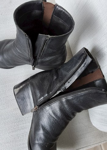 Siyah Deri kalın Topuklu Kadın Bot - Görsel 7
