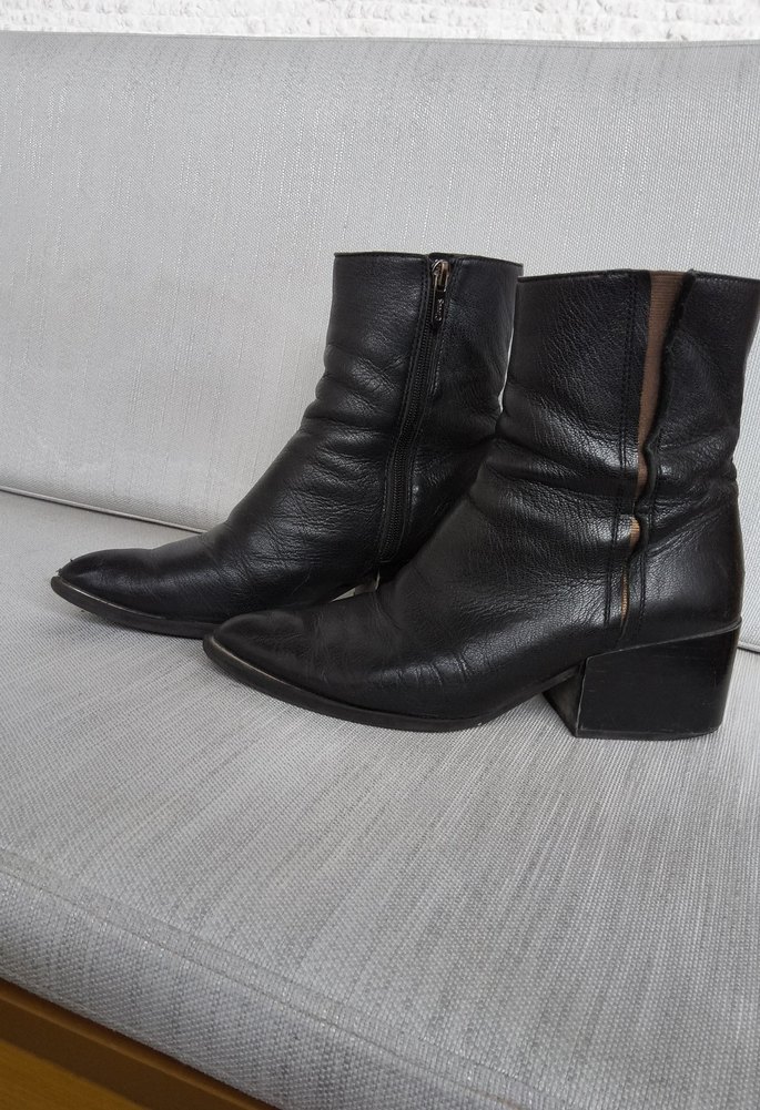 Siyah Deri kalın Topuklu Kadın Bot - Görsel 5
