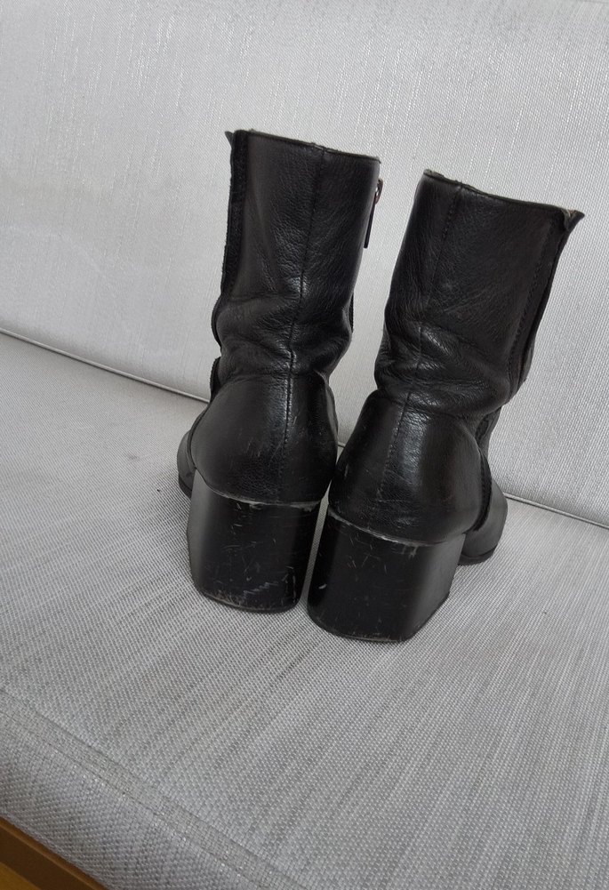 Siyah Deri kalın Topuklu Kadın Bot - Görsel 4