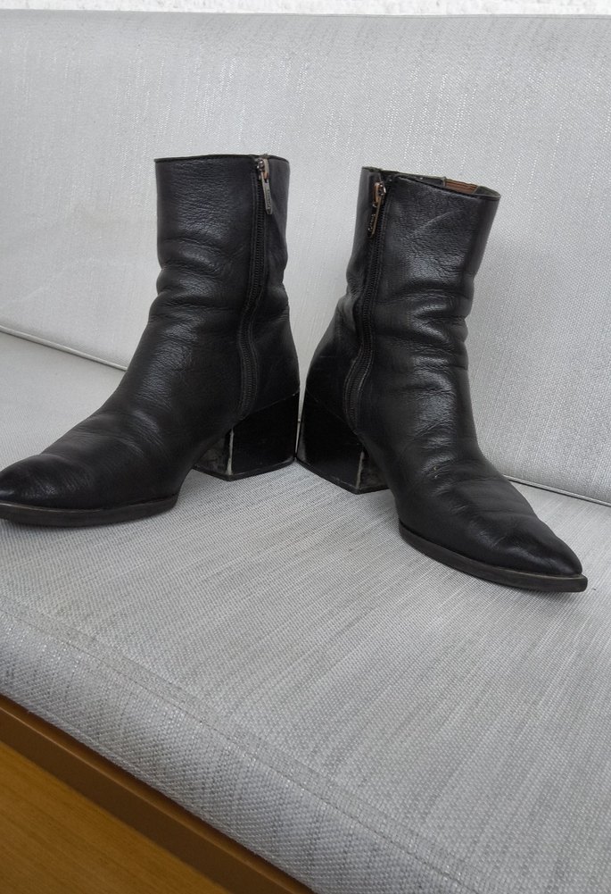 Siyah Deri kalın Topuklu Kadın Bot - Görsel 2