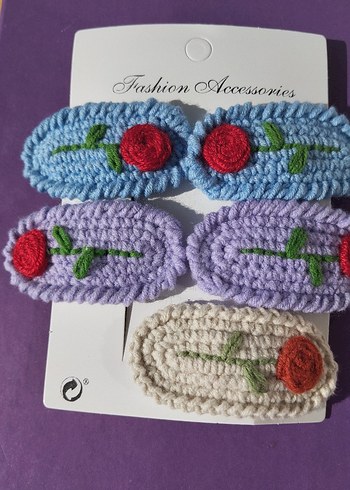 Nakışlı Örgü Kız Çocuk Saç Tokası Seti - Görsel 3