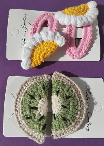 Nakışlı Örgü Kız Çocuk Saç Tokası Seti - Görsel 5