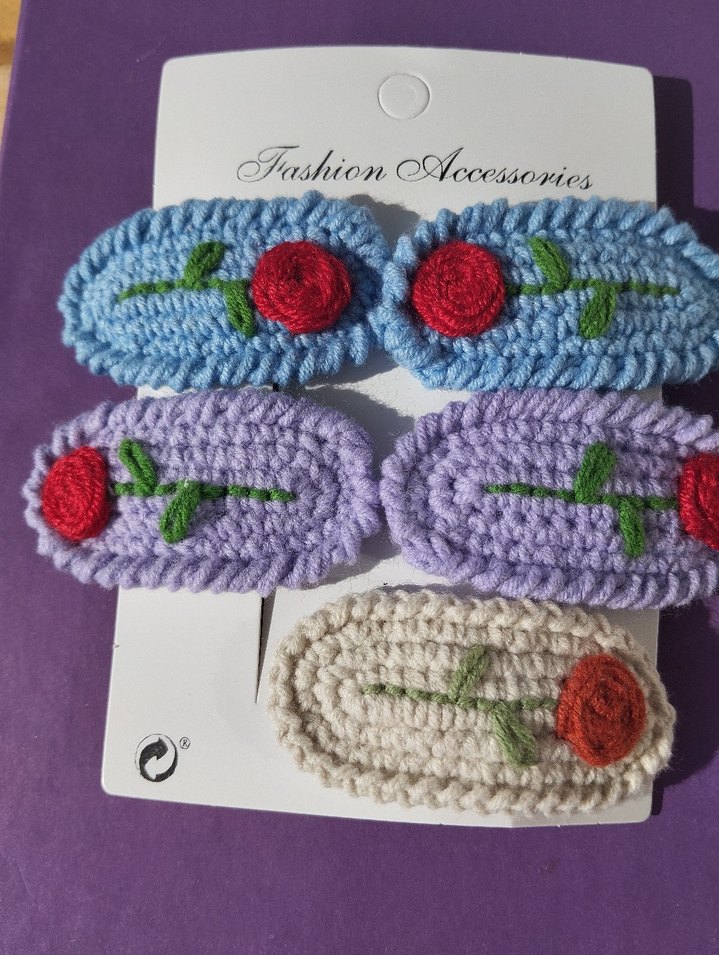 Nakışlı Örgü Kız Çocuk Saç Tokası Seti - Görsel 3