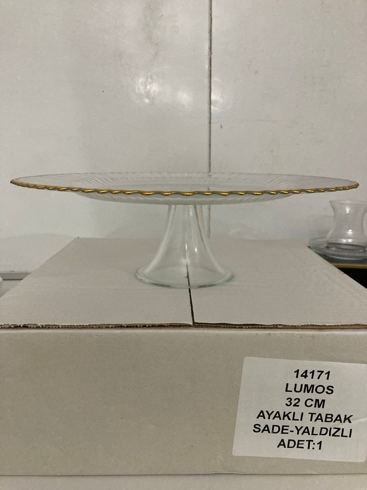 Altın Kenarlı Vintage Cam Servis Tabağı - Görsel 2