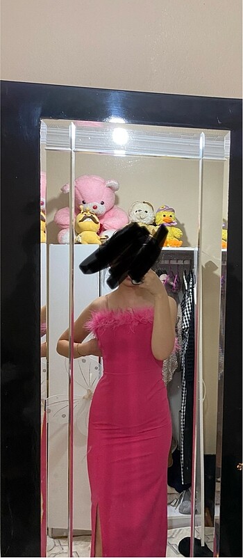 s Beden pembe Renk Otrişli pembe gece abiyesi