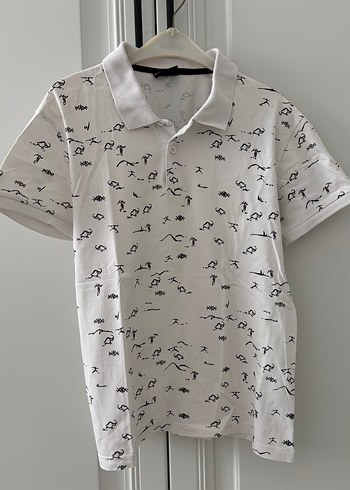 Beyaz Baskılı Erkek Polo Tişört