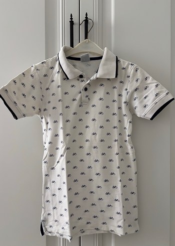 Bisiklet Baskılı Beyaz Erkek Polo Tişört