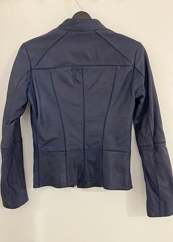 Derimod Kadın Lacivert Deri Biker Ceket - Görsel 3