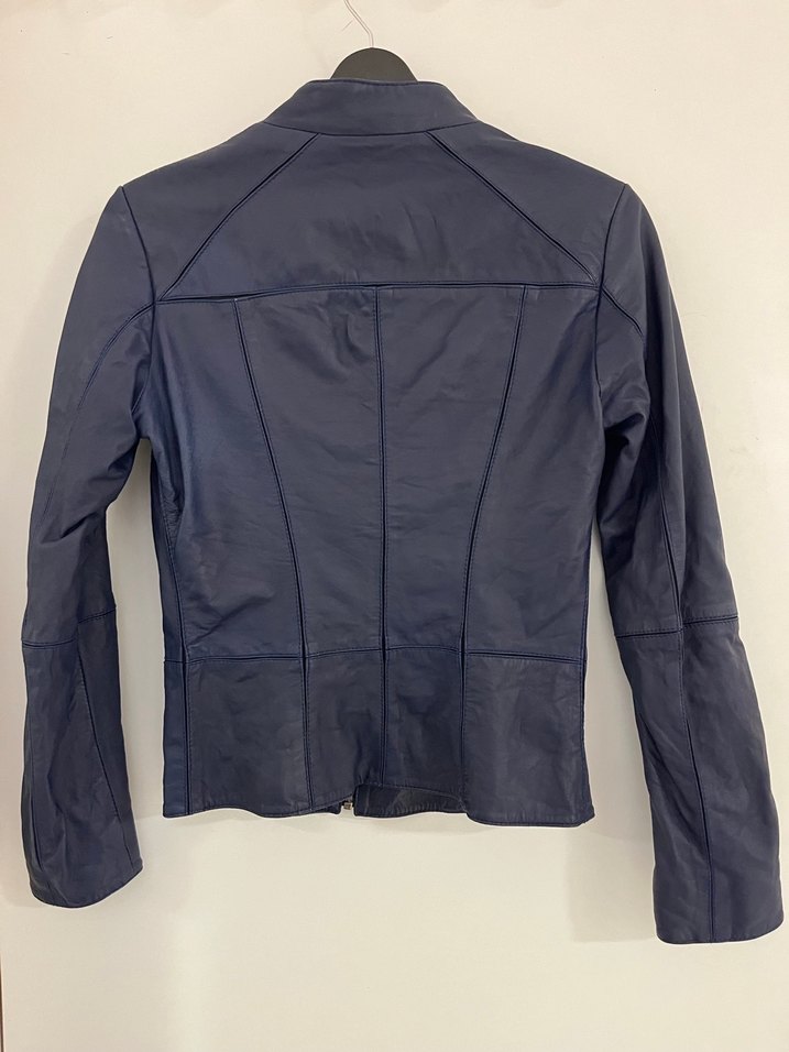 Derimod Kadın Lacivert Deri Biker Ceket - Görsel 3