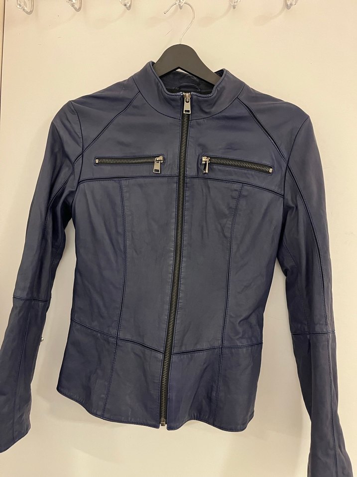 Derimod Kadın Lacivert Deri Biker Ceket - Görsel 2