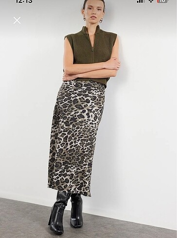Trendyol milla leopar midi boy saten etek