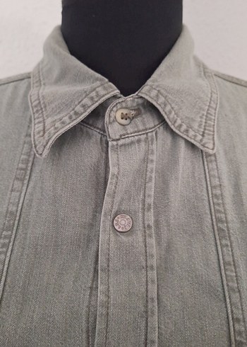 Mavi Erkek Gri Keten Düğmeli Gömlek - Görsel 2
