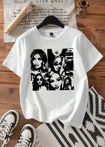 Y2K Beyaz Vintage Baskılı T-shirt