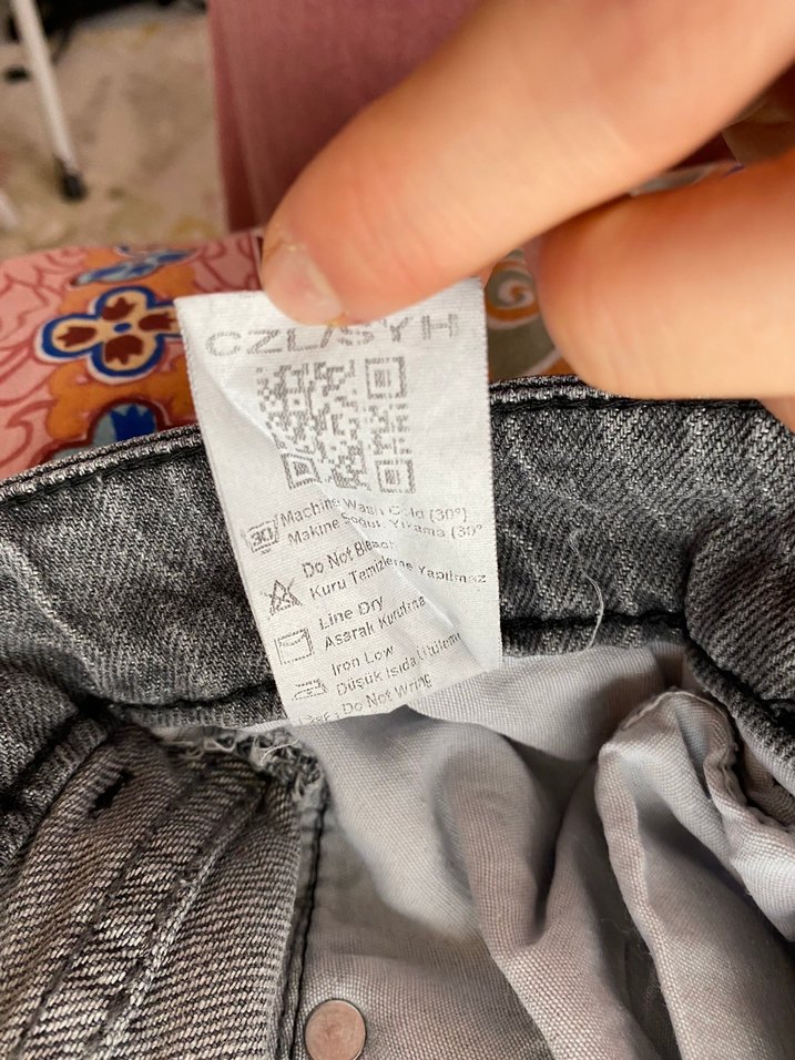 Gri Bağlamalı Düğmeli Rahat Kesim Kadın Kot - Görsel 2