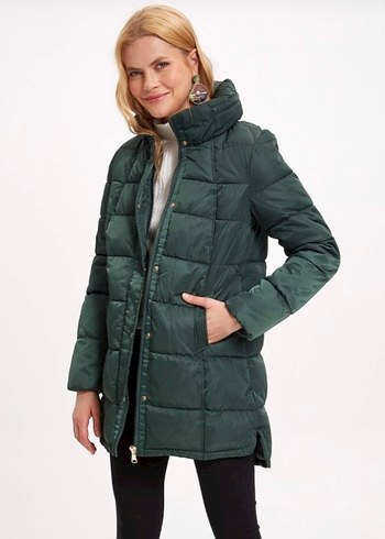 Koyu Yeşil Kadın şişme mont - Görsel 4