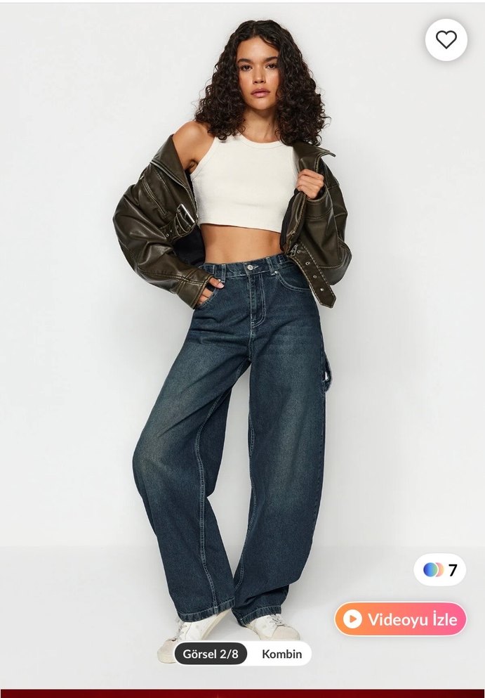 Lacivert Kadın Bol Kesim Denim Jean - Görsel 2