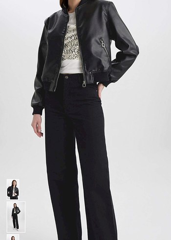 Siyah Kadın Deri Fermuarlı Ceket - Görsel 3