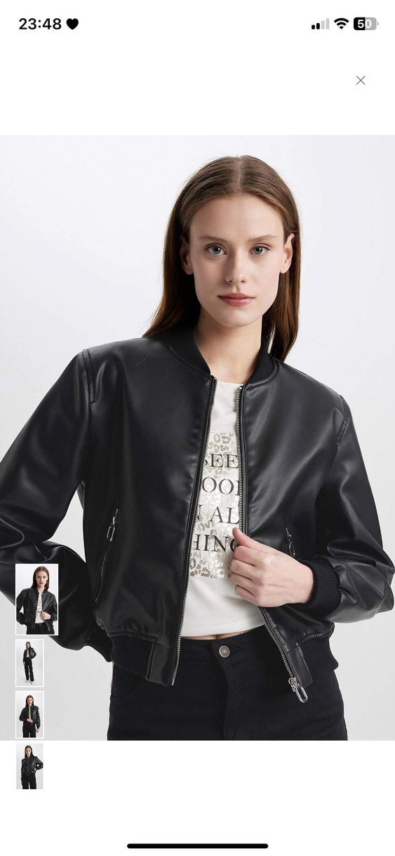 Siyah Kadın Deri Fermuarlı Ceket - Görsel 2